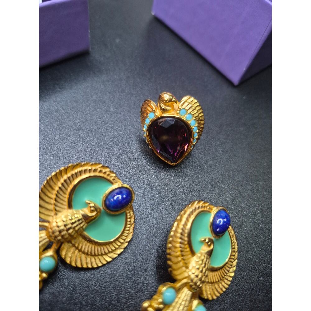 Elizabeth Taylor for Avon Egyptian Revival Phoenix Earrings and Ring - Picture 5 of 11